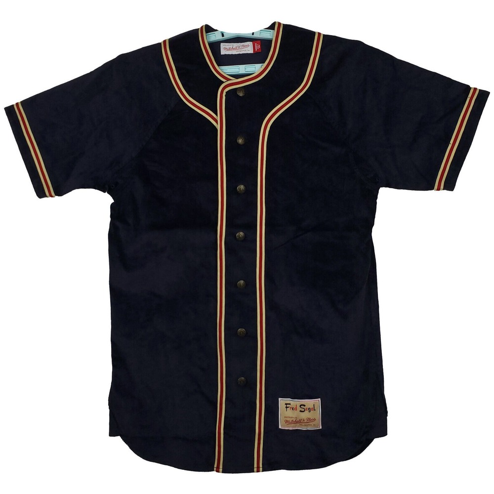 Fred Segal Mitchell‎ & Ness Medium Baseball Jersey Navy Corduroy Button Up New